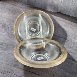 Cive Glass Deep Dish Bowl Crackle Silver Edge Made Italy Glass Clear Bowl Set 2